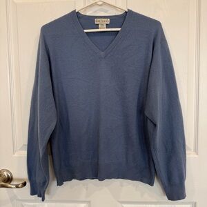Cashmere V neck classic pullover sweater blue